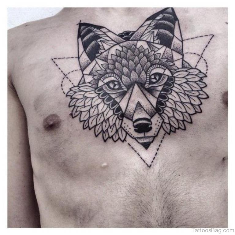 Winged Mandala Wolf Tattoo On Man Chest