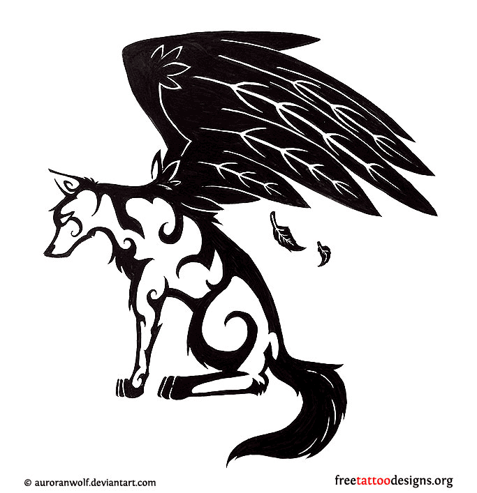 Winged Wolf Tattoo Design