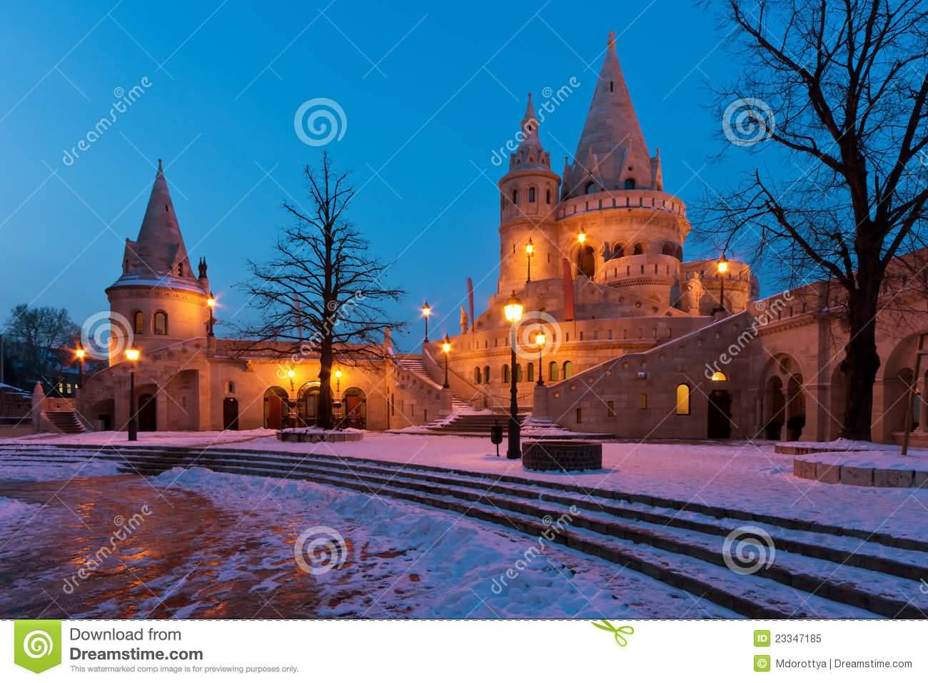 Winter Scene Of The Fisherman’s Bastion In Budapest