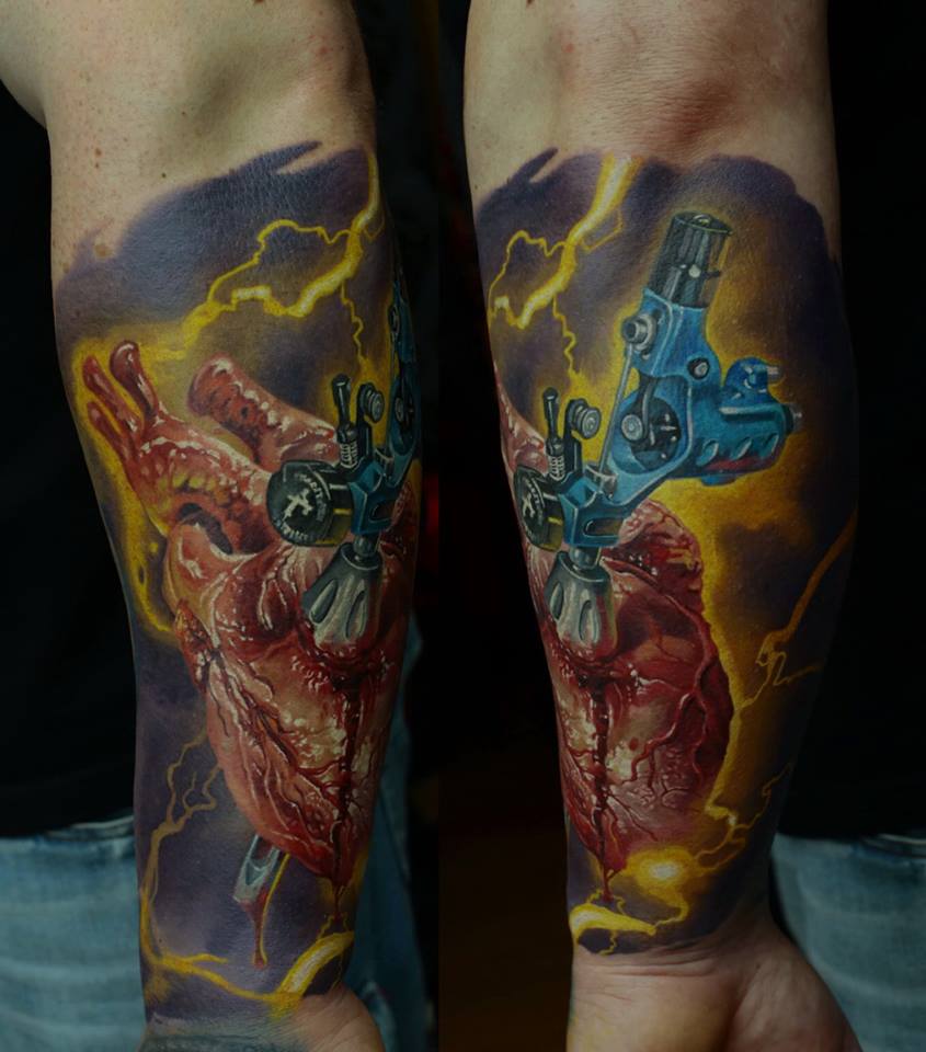 Wonderful Real Heart Tattoo On Forearm By Dmitriy Samohin