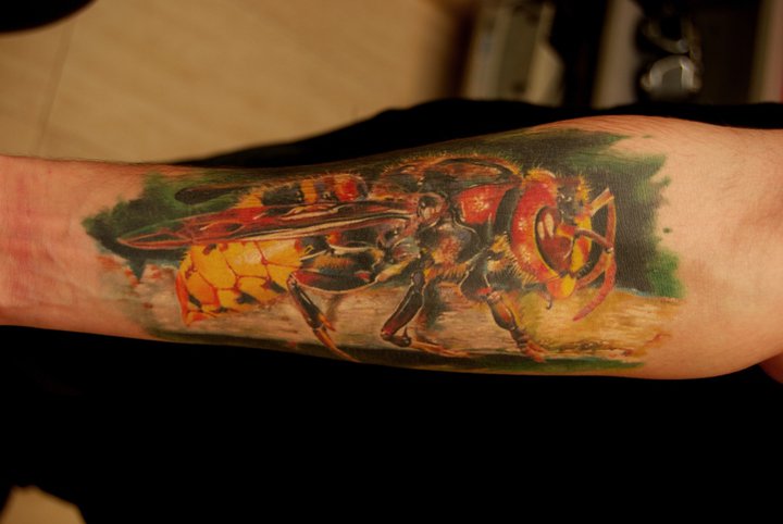 Wonderful Bee Tattoo On Forearm By Dmitriy Samohin