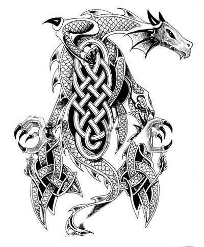 Wonderful Black Ink Celtic Dragon Tattoo Design