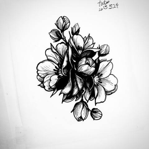 Wonderful Black Ink Geranium Flowers Tattoo Design