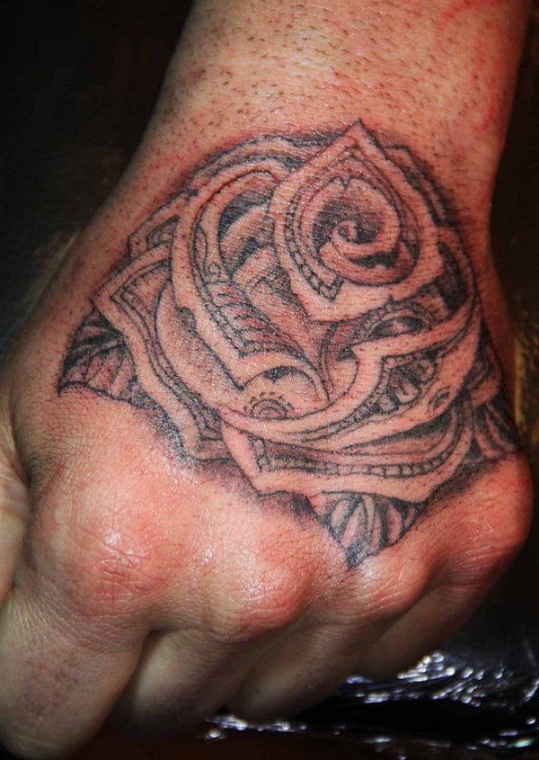 Wonderful Black Ink Money Rose Tattoo On Left Hand