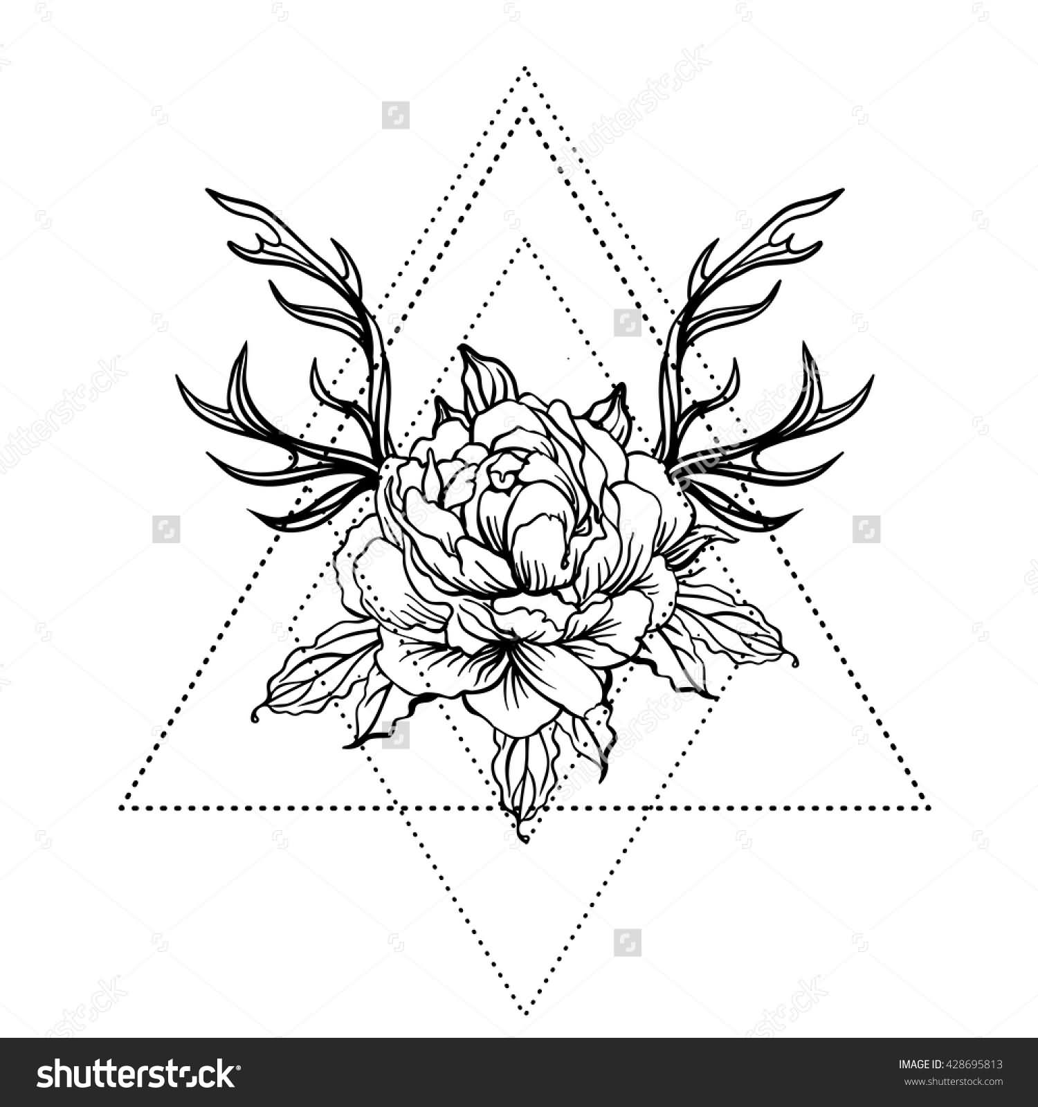 Wonderful Black Outline Peony Flower Tattoo Design