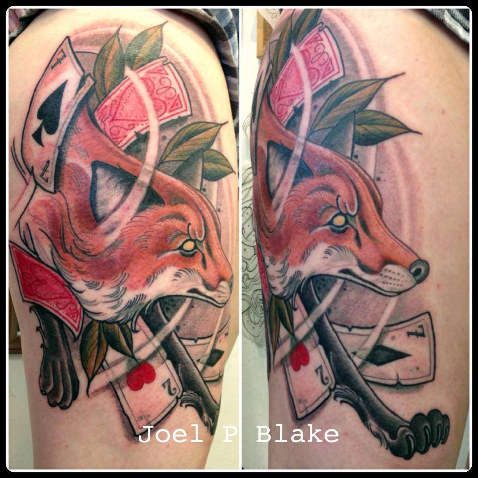 Wonderful Fox Head Tattoo On Right Thigh By Joel P Blake
