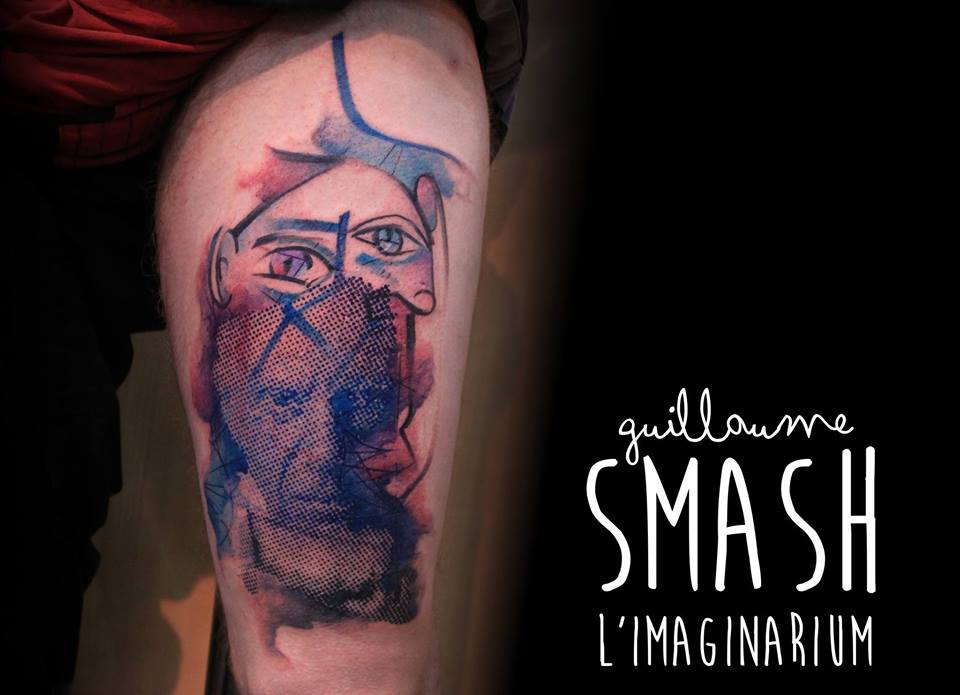 Wonderful Man Face Tattoo Design For Thigh By Guillaume Smash
