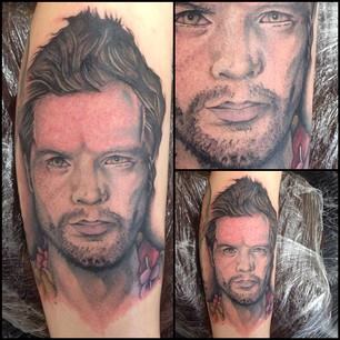 Wonderful Man Head Tattoo On Sleeve By Scott Owen