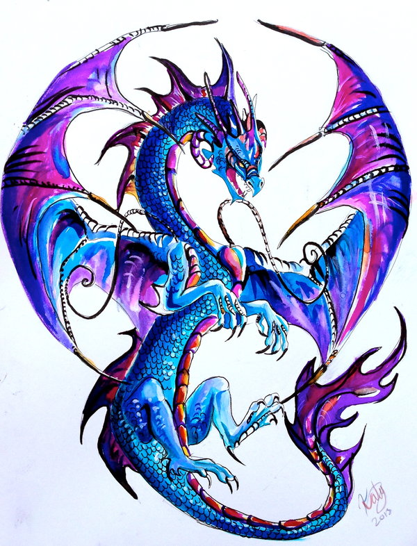 Wonderful Watercolor Dragon Tattoo Design By Katy Lipscomb