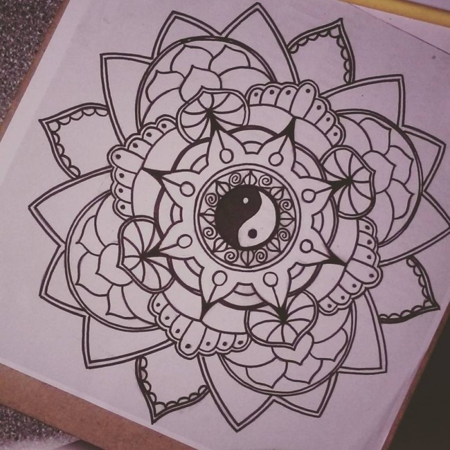 Yin Yang In Mandala Flower Tattoo Design