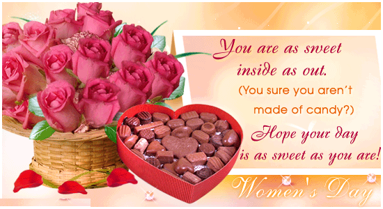 You Are As Sweet Inside As Out. Hope Your day Is As Sweet As You Are Women's Day Flowers Bouquet And Chocolate Box