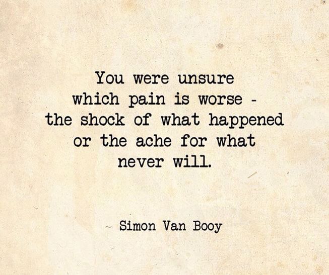 You were unsure which pain is worse - the shock of what happened or the ache for what never will.Simon Van Booy