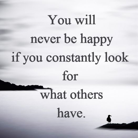 You will never be happy if you constantly look for what others have.
