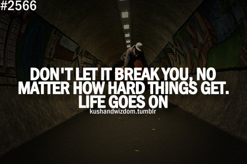 Don't let it break you no matter how hard things get life goes on.