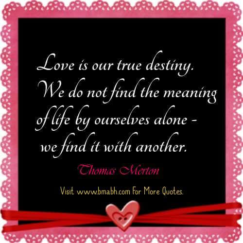 love is our true destiny.we don’t find the meaning of life by ourselves alone we find it with another.