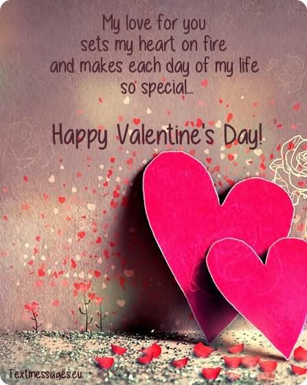 My love for you sets my hear on fire and makes each day of my life so special...Happy valentines day
