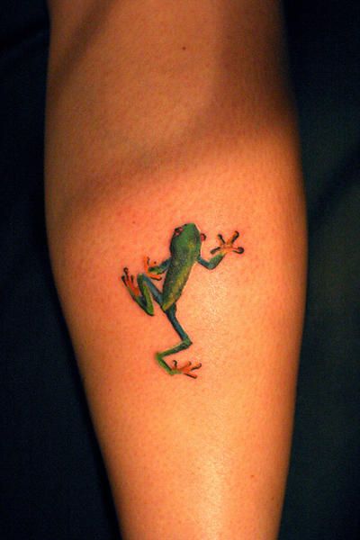small Frog Tattoo On Leg Calf