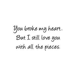 You broke my heart but i still love you with all the pieces.