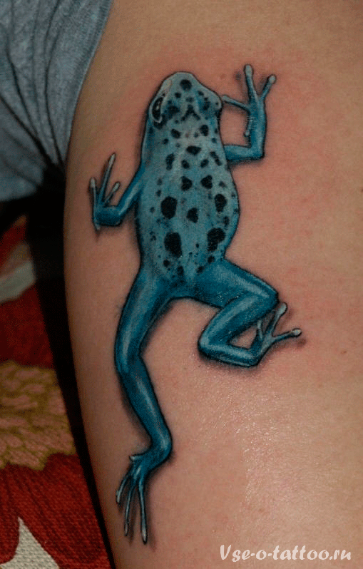 Amazing Grey Frog Tattoo On Leg