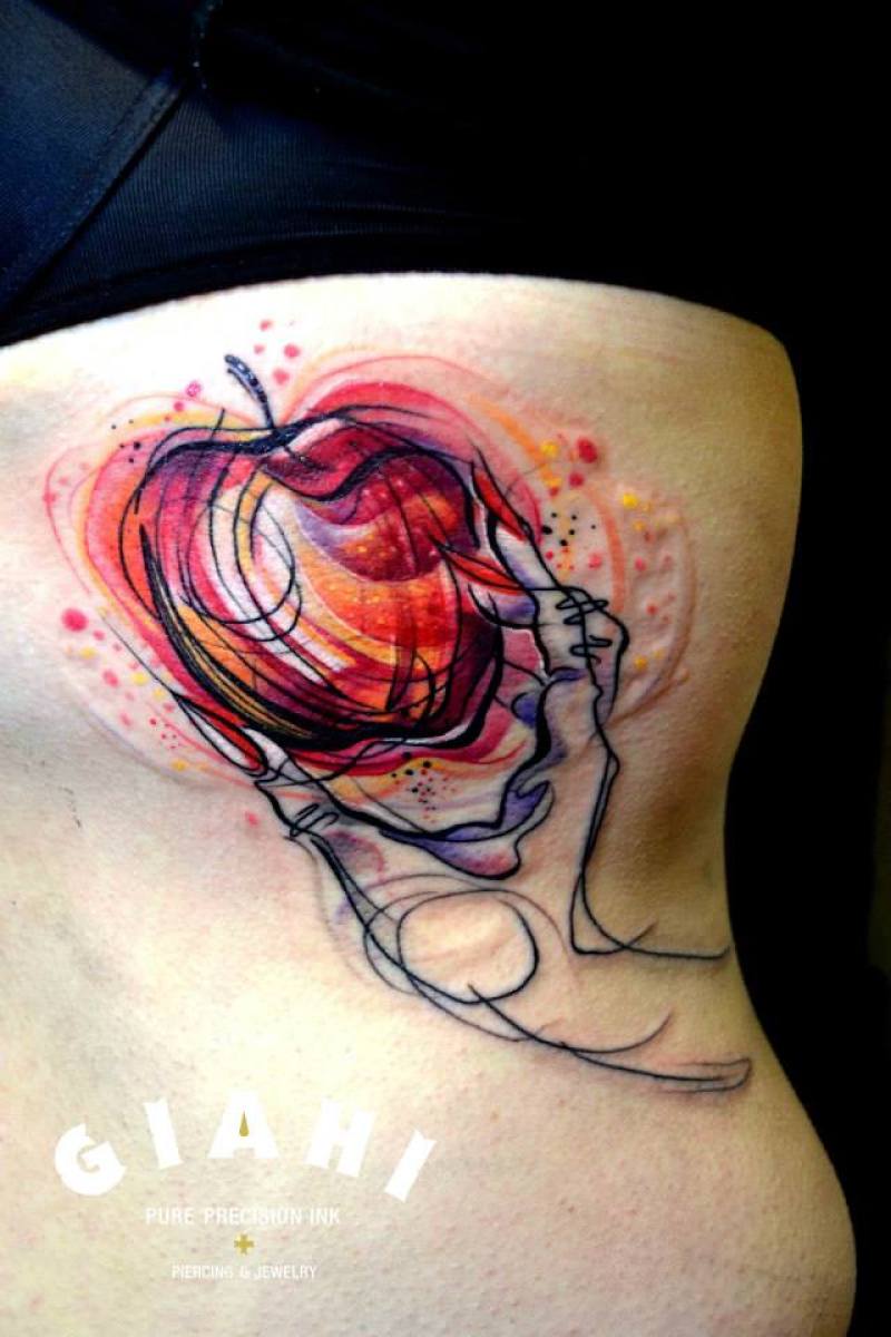 Abstract Apple Tattoo Design For Back