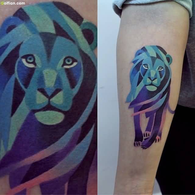 Abstract Aqua Lion Tattoo Design For Forearm
