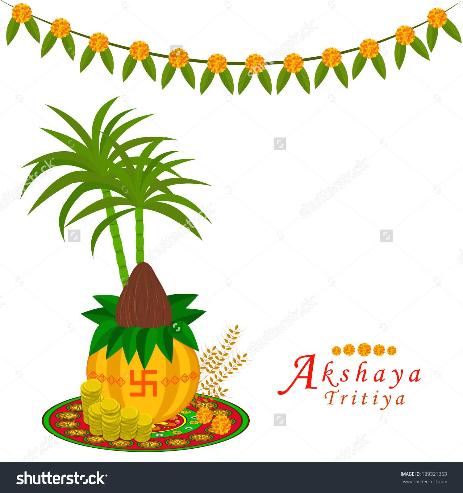 Akshaya Tritiya Kalash With Coconut And Gold Coins Illustration