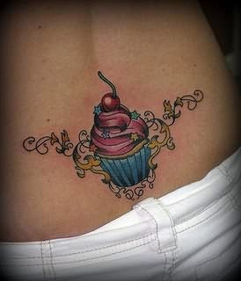 Amazing Cupcake Tattoo On Lower Back