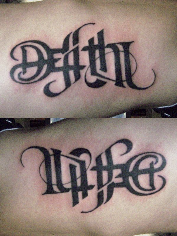 Ambigram Life Death Tattoo Design For Half Sleeve
