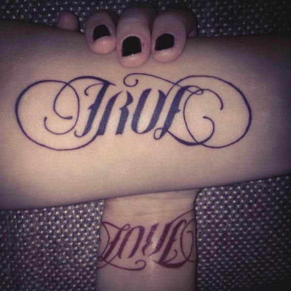 Ambigram True Love Tattoo Design For Forearm