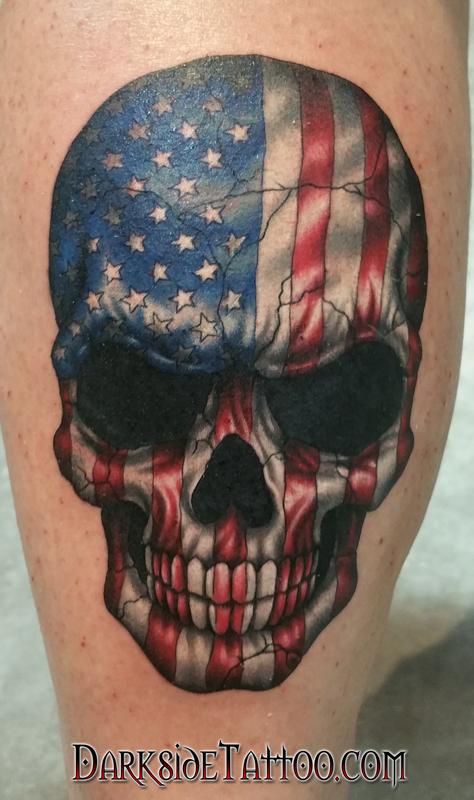 America Flag Skull Tattoo Design For Leg Calf