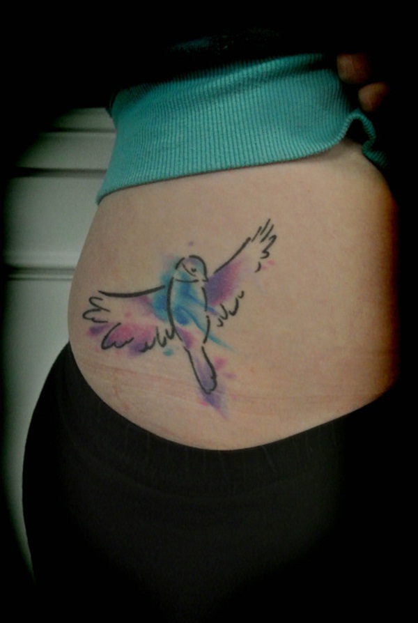 Aqua Bird Tattoo Design For Side Rib