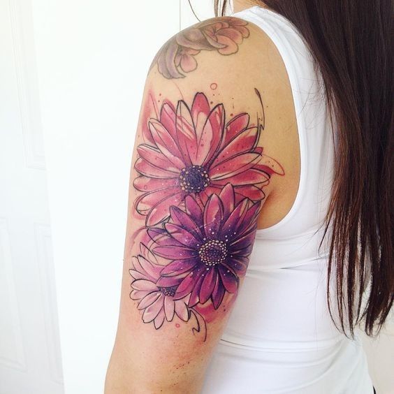 Aqua Flowers Tattoo On Women Left Half Sleeve