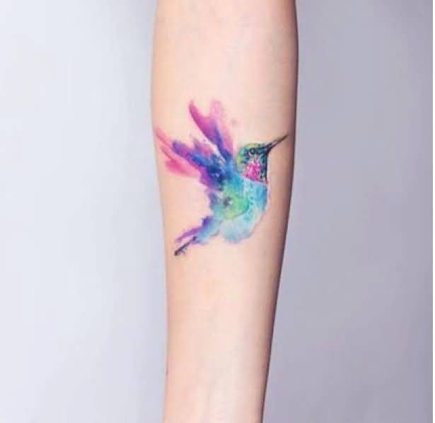 Aqua Flying Bird Tattoo On Right Forearm