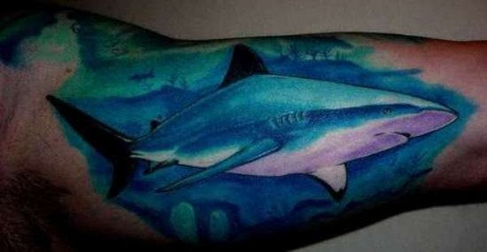 Aqua Shark Tattoo Design For Sleeve