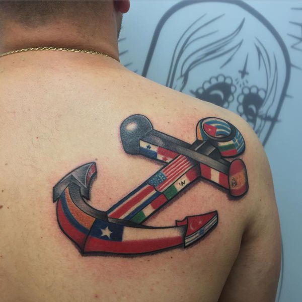 Attractive 3D Anchor Tattoo On Right Back Shoulder