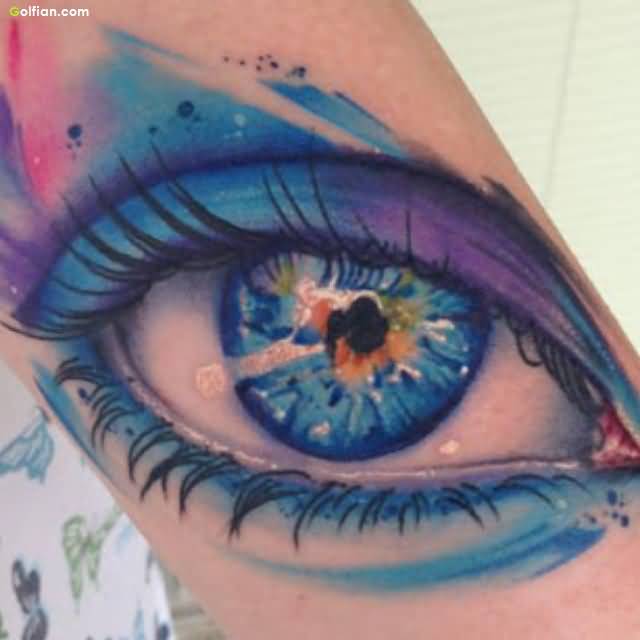 Attractive Aqua Eye Tattoo Design For Sleeve