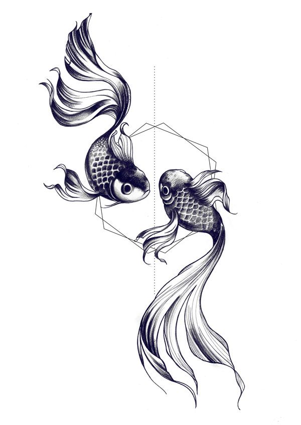 Attractive Black Ink Two Fishes Tattoo Design