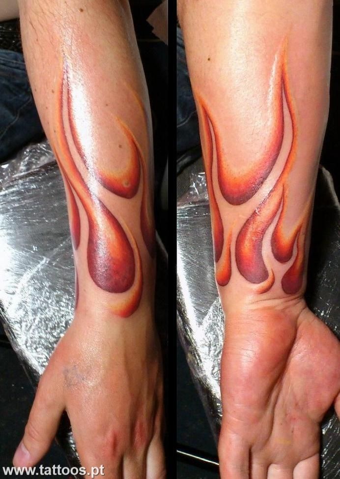 Attractive Fire And Flame Tattoo On Left Wrist