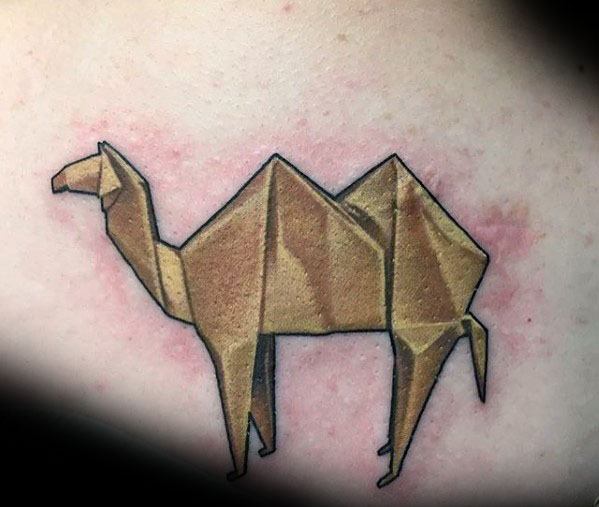 Attractive Paper Camel Tattoo Design
