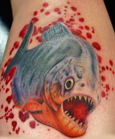 Attractive Piranha Fish Tattoo Design For Sleeve