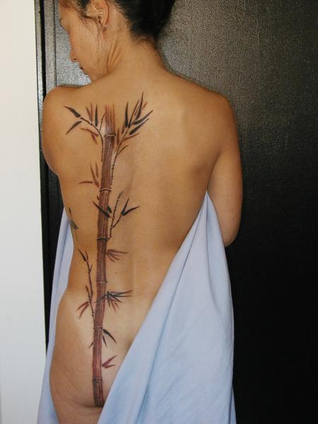 Awesome Bamboo Tree Tattoo On Women Full Back