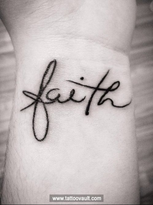 Awesome Black Outline Faith Lettering Tattoo On Wrist