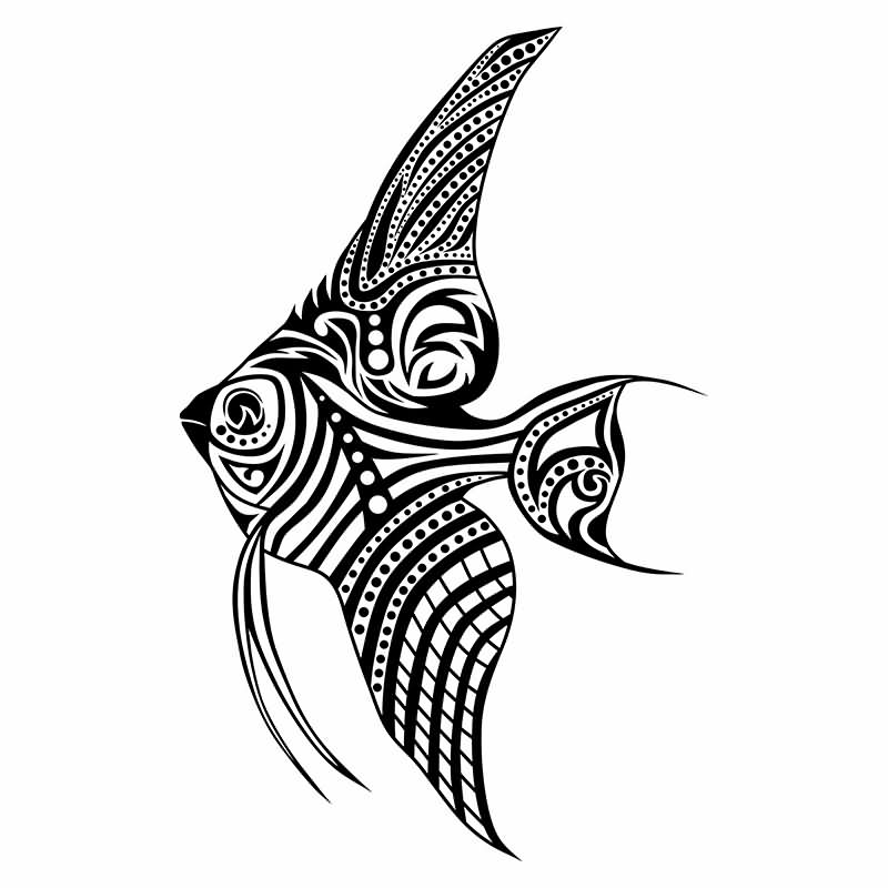Awesome Black Tribal Fish Tattoo Stencil