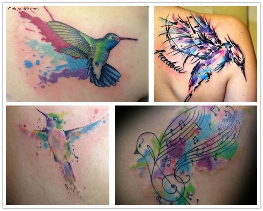 Awesome Colorful Aqua Flying Bird Tattoo Designs