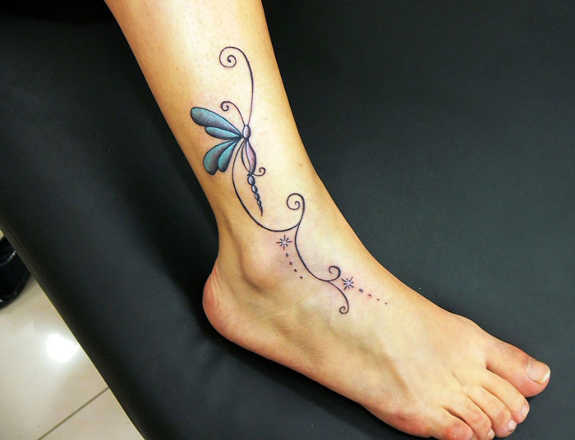 Awesome Dragonfly Tattoo On Right Ankle