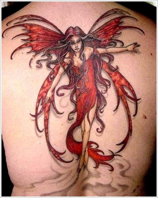Awesome Evil Fairy Tattoo On Back