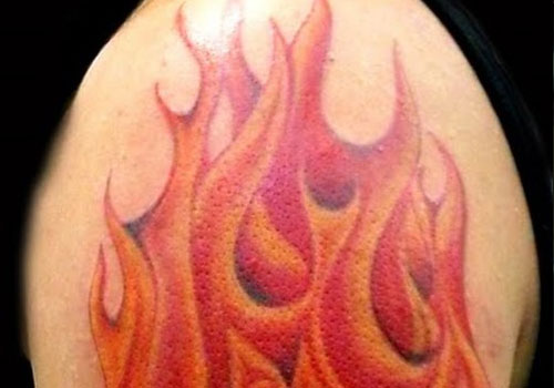 Awesome Fire And Flame Tattoo Design For Shoulder