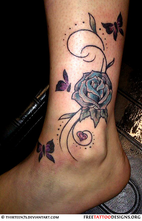 Awesome Rose Tattoo On Left Ankle