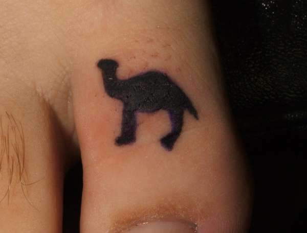 Awesome Silhouette Camel Tattoo On Left Foot Toe.