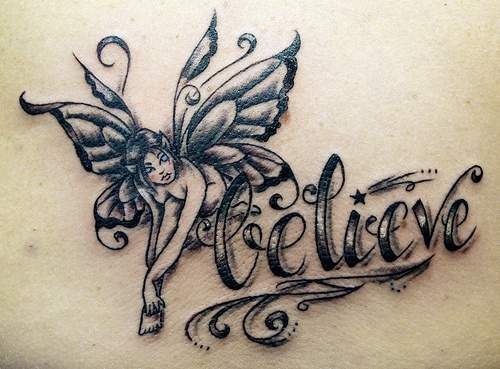 Believe - Black Ink Fairy Tattoo Design